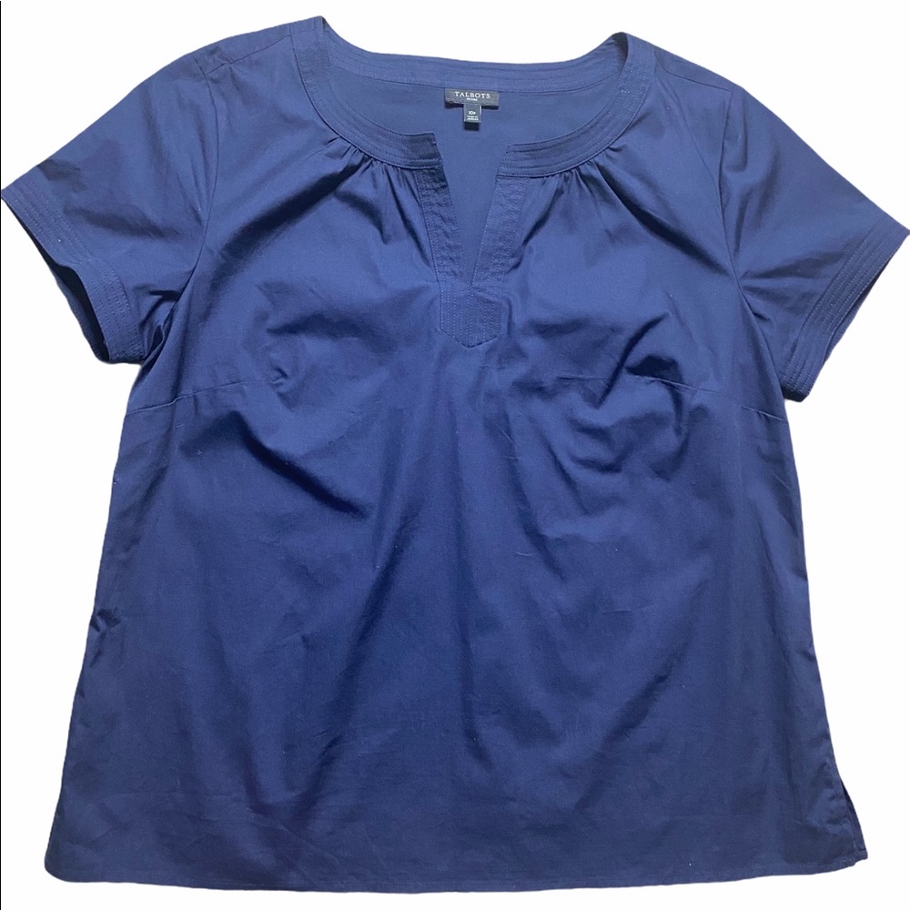 Talbots Blue Cotton Slit V neck Tunic Sz 10P